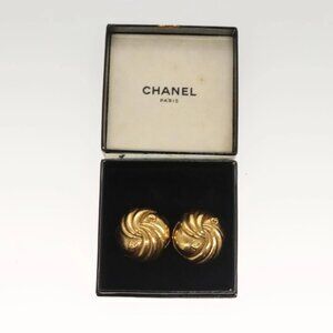 CHANEL Earring Metal Gold CC Auth